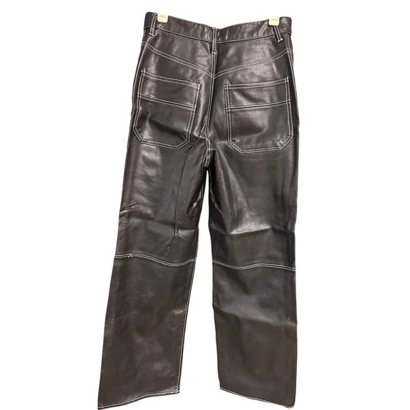 We The Free Free People Black Vegan Leather Contrast Stitch Pants High Rise 2 - Picture 5 of 5